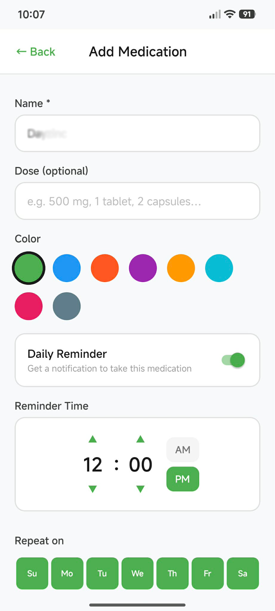 PillTaken Add Medication Form