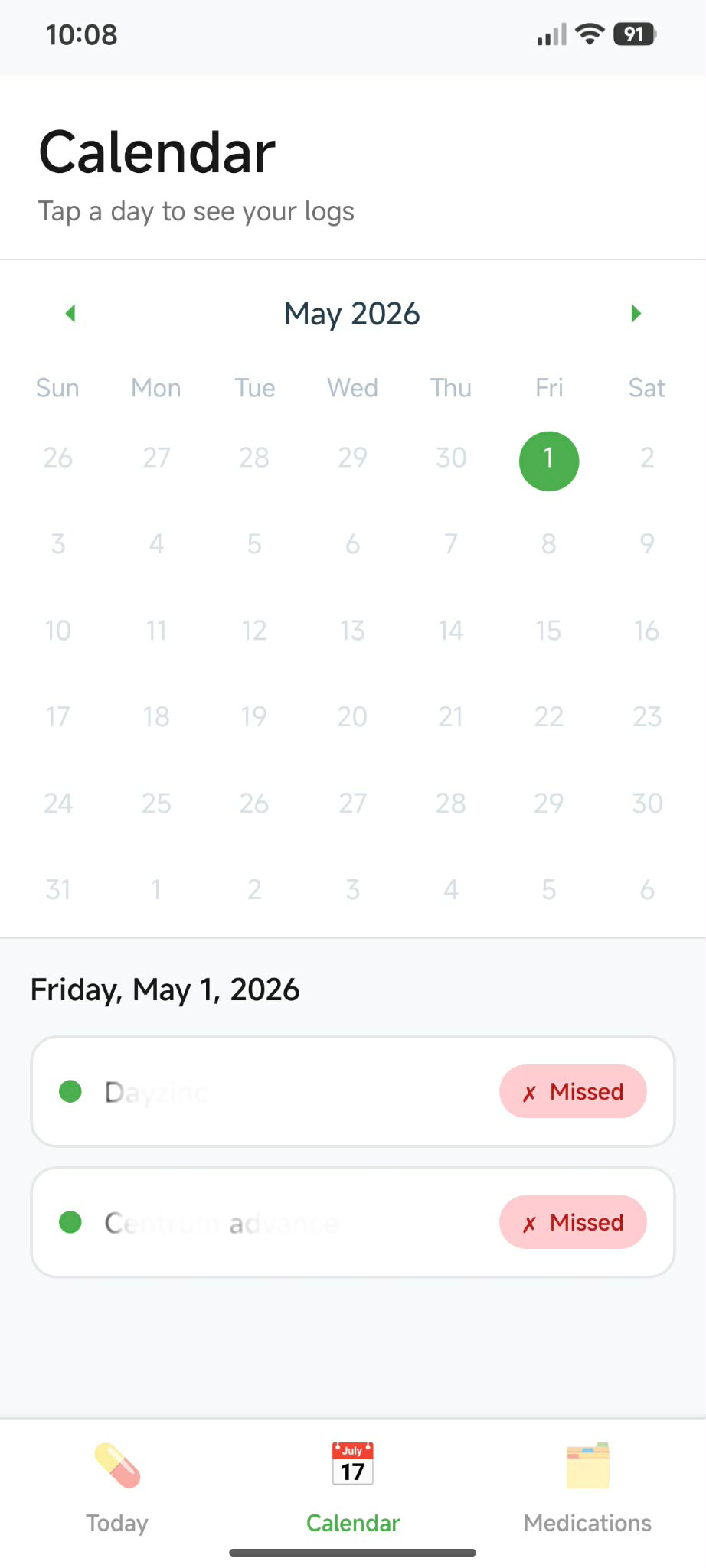 PillTaken Calendar View